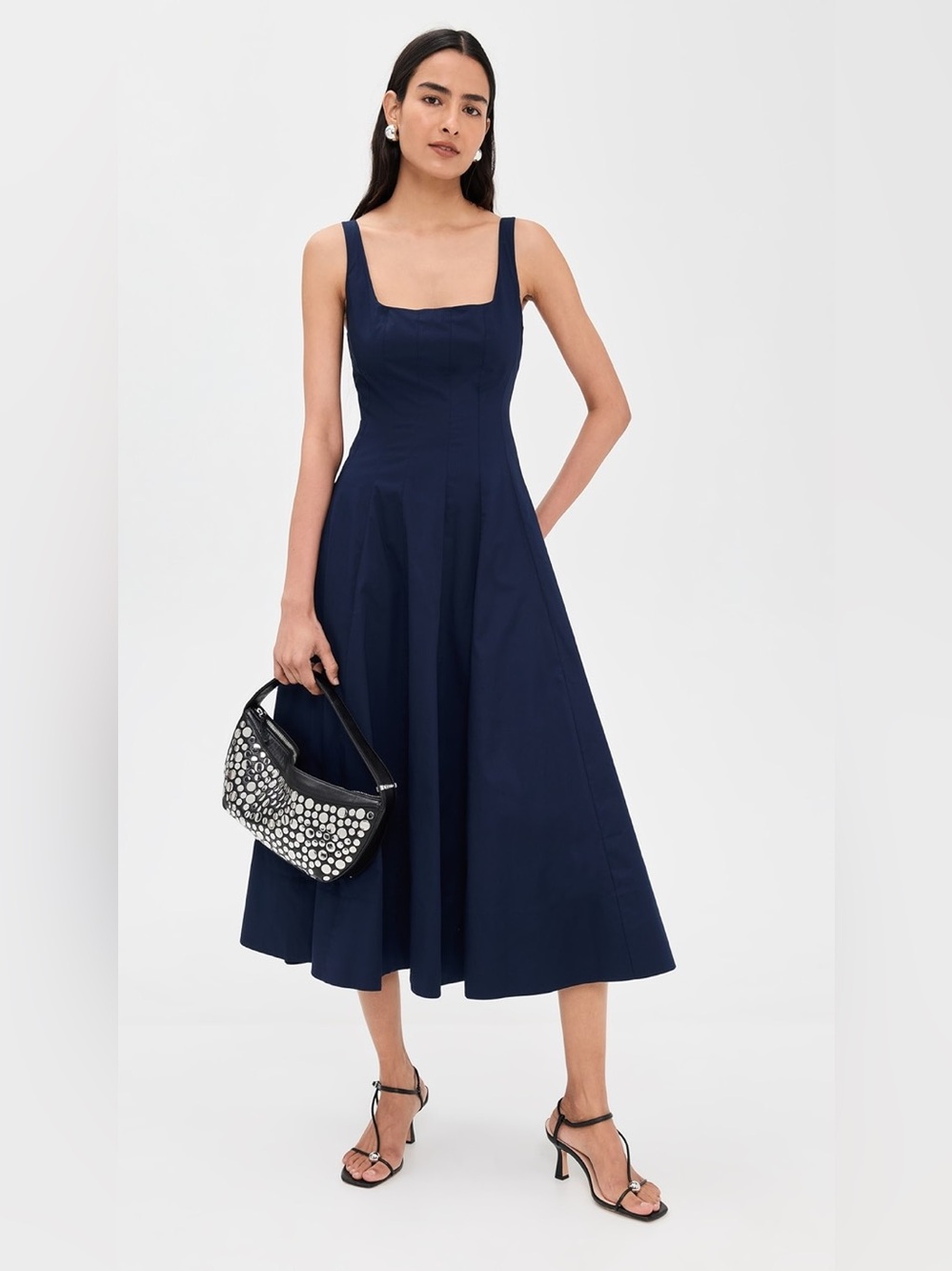 NEW STAUD Wells Stretch Cotton Poplin Midi Fit & Flare Dress Size 10